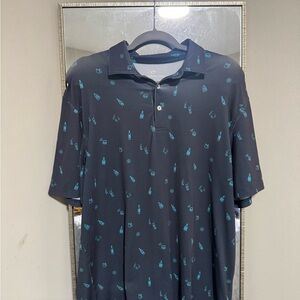 Southern Tide Black Polo with Blue Drink Pattern
